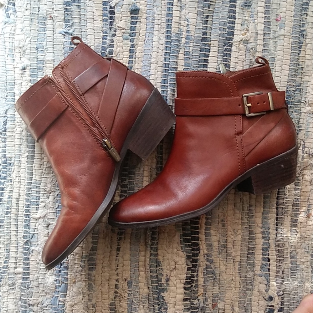 Vince camuto leather booties with gold buckles
